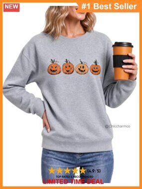 Women's Drop Shoulder Crewneck Sweatshirt Spooky Season Fall Pullover